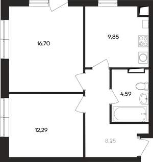 2-к квартира, строящийся дом, 52м2, 4/4 этаж