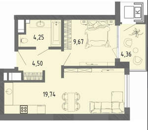 1-к квартира, вторичка, 39м2, 3/16 этаж
