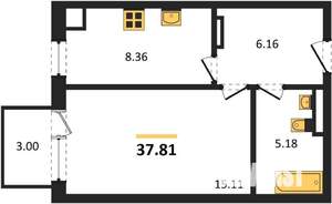 1-к квартира, вторичка, 38м2, 4/4 этаж