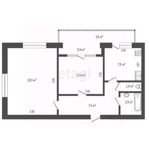 2-к квартира, вторичка, 49м2, 1/5 этаж