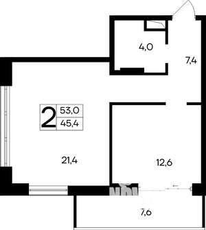 2-к квартира, строящийся дом, 53м2, 3/12 этаж