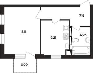 1-к квартира, строящийся дом, 40м2, 2/4 этаж