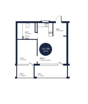 1-к квартира, вторичка, 57м2, 2/4 этаж