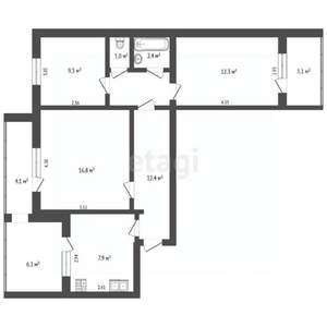 3-к квартира, вторичка, 62м2, 1/9 этаж