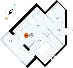 1-к квартира, строящийся дом, 38м2, 5/7 этаж