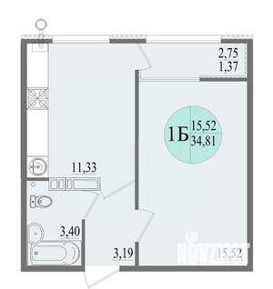 1-к квартира, вторичка, 35м2, 6/8 этаж