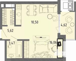 Студия квартира, вторичка, 37м2, 4/16 этаж