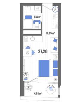 Студия квартира, вторичка, 27м2, 18/22 этаж