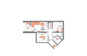 2-к квартира, вторичка, 53м2, 6/15 этаж