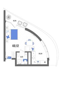 Студия квартира, вторичка, 40м2, 18/22 этаж