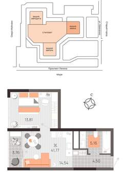 1-к квартира, вторичка, 42м2, 13/21 этаж