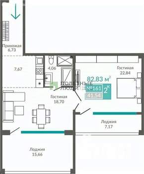 2-к квартира, вторичка, 83м2, 2/9 этаж