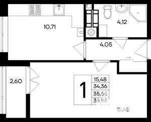 1-к квартира, строящийся дом, 37м2, 1/9 этаж