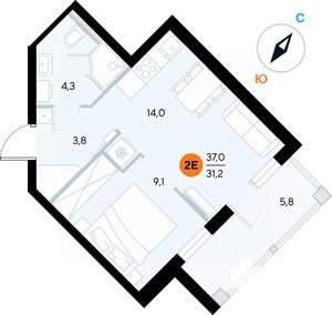 1-к квартира, строящийся дом, 37м2, 5/7 этаж