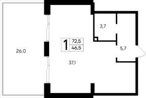 1-к квартира, строящийся дом, 73м2, 10/12 этаж