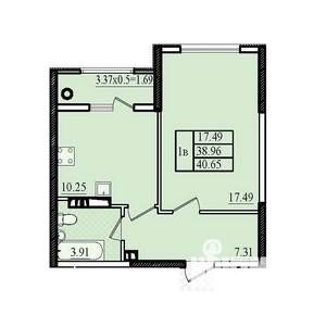 1-к квартира, строящийся дом, 41м2, 2/8 этаж