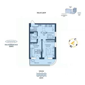 2-к квартира, вторичка, 51м2, 2/12 этаж
