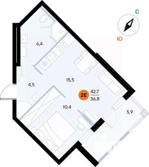 1-к квартира, строящийся дом, 42м2, 3/7 этаж