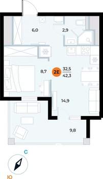 1-к квартира, вторичка, 42м2, 4/6 этаж