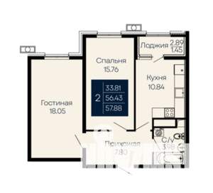 2-к квартира, вторичка, 58м2, 2/14 этаж