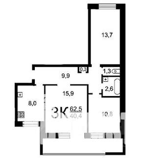 3-к квартира, вторичка, 64м2, 1/9 этаж