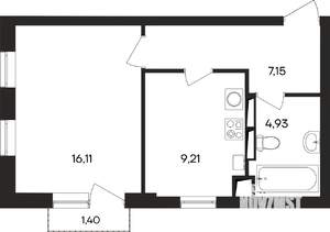1-к квартира, строящийся дом, 39м2, 3/4 этаж