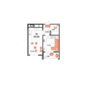 1-к квартира, строящийся дом, 38м2, 11/13 этаж