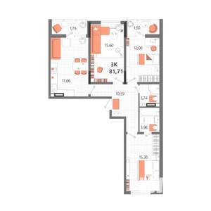 3-к квартира, строящийся дом, 82м2, 10/13 этаж