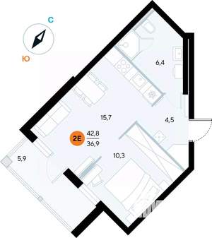 1-к квартира, строящийся дом, 42м2, 4/7 этаж