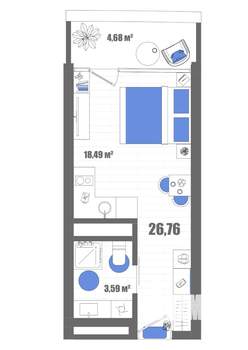 Студия квартира, строящийся дом, 27м2, 13/22 этаж