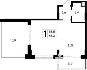 1-к квартира, строящийся дом, 59м2, 8/12 этаж
