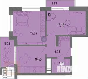 2-к квартира, вторичка, 52м2, 6/16 этаж