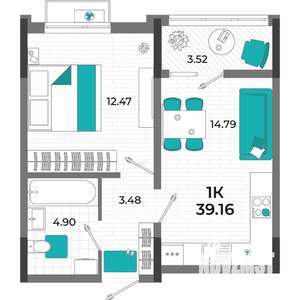 1-к квартира, вторичка, 39м2, 2/13 этаж