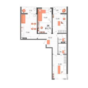 3-к квартира, строящийся дом, 82м2, 2/13 этаж