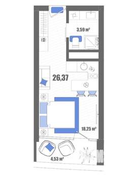 Студия квартира, строящийся дом, 26м2, 10/22 этаж