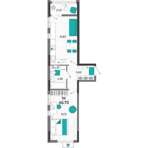 1-к квартира, вторичка, 46м2, 10/13 этаж