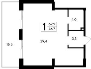 1-к квартира, строящийся дом, 62м2, 8/12 этаж