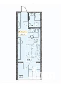 Студия квартира, вторичка, 29м2, 2/9 этаж