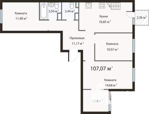 3-к квартира, строящийся дом, 107м2, 4/6 этаж