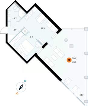 1-к квартира, строящийся дом, 70м2, 2/7 этаж