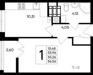 1-к квартира, строящийся дом, 37м2, 7/9 этаж