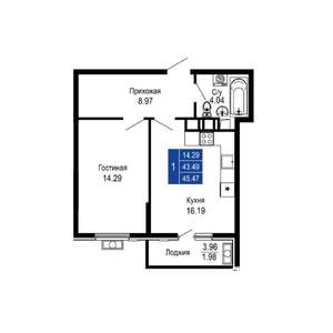 1-к квартира, вторичка, 45м2, 13/14 этаж