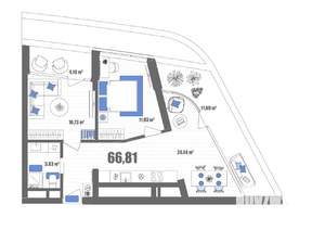 2-к квартира, строящийся дом, 67м2, 2/22 этаж