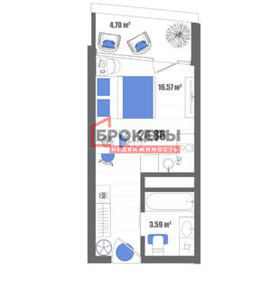 Студия квартира, вторичка, 25м2, 18/22 этаж