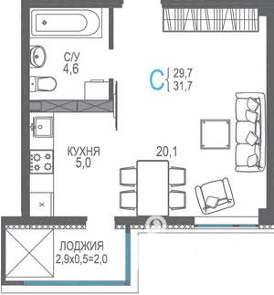 Студия квартира, строящийся дом, 34м2, 9/9 этаж