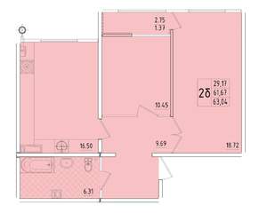 2-к квартира, вторичка, 63м2, 7/8 этаж