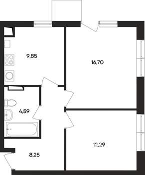 2-к квартира, строящийся дом, 52м2, 1/4 этаж