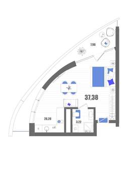Студия квартира, строящийся дом, 37м2, 11/22 этаж