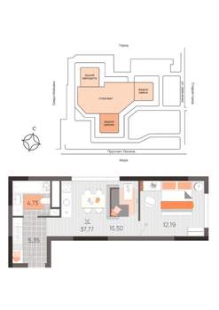 1-к квартира, вторичка, 38м2, 10/22 этаж
