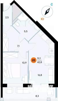 1-к квартира, строящийся дом, 50м2, 1/7 этаж